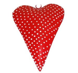 METAL BIG RED HEART WITH WHITE DOTTED DESIGN CHRISTMAS HANGING ORNAMENT HIGH QUALITY <b>TREE</b> DECORATION - Product Image 1