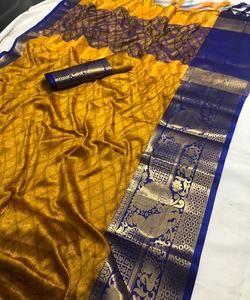 Banarasi Seda Jacquard Saree Blusa Señoras Uso diario Fiesta Festival Desgaste Algodón suave Seda Sari Venta al por mayor Precio bajo Indio - Product Image 3