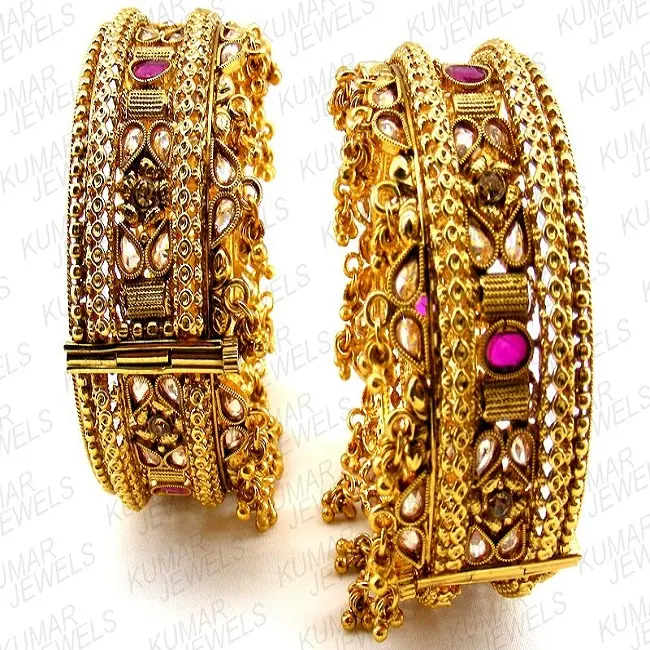 הודי מלאכותי אתני ללבוש זהב גבירותיי נשים אופנה מפואר Polki רובי צבע קריסטל אבן חרוזים צמידים