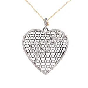 Natural Pave Diamond 925 Sterling Silver Latest Heart Shape Love Design Pendant With Chain Silver Fine Jewelry Manufacturer