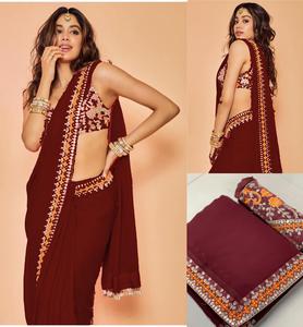 Saree pour vêtement ethnique, vêtements de fête pour mariage, vêtements pour femmes avec chemisier, vente en gros à bas prix, vêtements de travail en Georgette, séquence de broderie lourde - Product Image 3