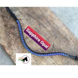 Bandeau de bride pour cheval en cuir indien professionnel avec pierre d'opale saphir de 8 mm, fermeture à crochets et boucles, équipement de course - Product Image 3