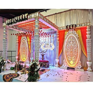 Mandap Blanco Moderno para Bodas del Sur de la India, Lujoso Mandap con Toldo y Pilares Decorativos, Estilo Palacio, Vivah Mandap USA - Product Image 1