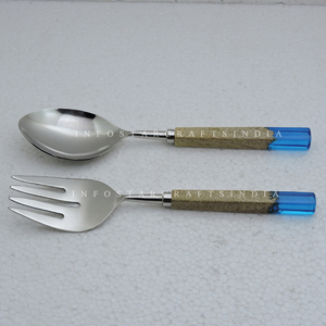 Madera de Acacia con mango de resina y acero inoxidable, herramientas de mano chapadas en plata hechas a mano para ensalada, accesorios de cocina, servidor de ensaladas - Product Image 2