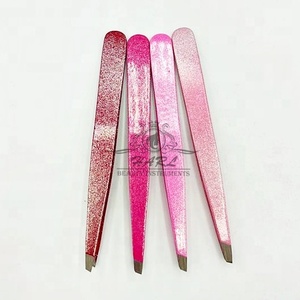 Juego de Pinzas para Cejas de Acero Inoxidable Hechas a Medida Profesionalmente, Buen Clip Plano Inclinado, Empaque Personalizado, Múltiples Colores Rosa - Product Image 3