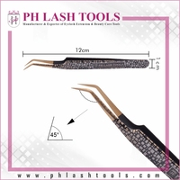 Extensión de pestañas pinzas en Color negro con punta de oro completa diseño pinzas volumen pinzas 10mm 45 grados de pestañas pinzas