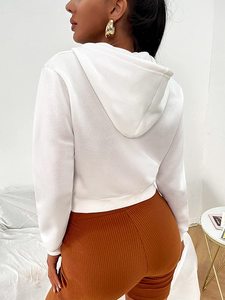 Nuevo 2023 Sudadera con capucha corta con cremallera para mujer Sudadera con capucha básica con cordón y bolsillo - Product Image 5