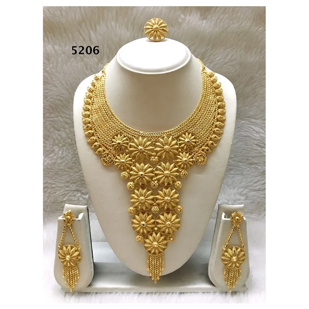 African Wedding Necklace Earrings Ring Set Ethnic Jewelry Bride Gold Plated