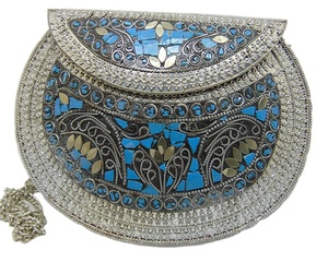 Ethnic <b>Clutch</b> Vintage Bag Handmade Metal Bag Mosaic Stone Purse Shell Bag Hand <b>clutch</b> Handbag for women - Product Image 1