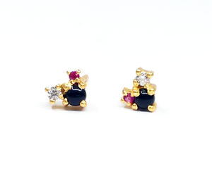 Sterling Silver 925 Gold Plated Custom made Supplier Wholesaler Handmade Unisex Woman Low MOQ <b>Small</b> <b>Studs</b> Multi Gemstone <b>Earring</b> - Product Image 1