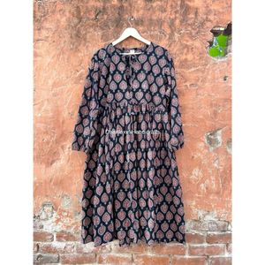Vestido cruzado de algodón bohemio de diseñador indio para mujer, estampado de bloque de mano, ropa de playa de verano, decoración de encaje, venta al por mayor, Natural - Product Image 6