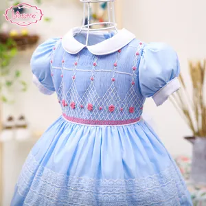 Vestido adorável bebê menina fumado oem, vestido defumado bordado meninas vestido