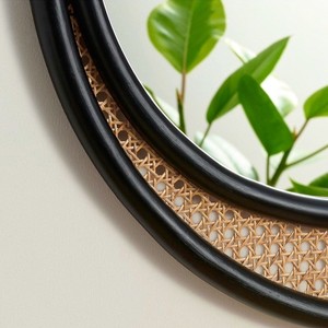 Miroir rond vintage en rotin à double cadre de couleur noire pour intérieur et extérieur pour placard mariage et restaurant à usage décoratif - Product Image 3