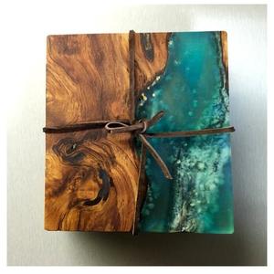 Posavasos de piedra de resina amarilla de madera y epoxi Posavasos creativos para bebidas Posavasos para uso doméstico - Product Image 2