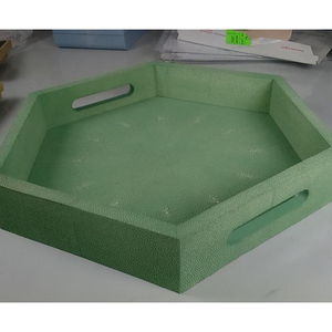 สีเขียวมอสสีเขียวถ่าน0.41X0.41X0.065หรูหราเสิร์ฟ Faux Shagreen ถาดหกเหลี่ยม - Product Image 4
