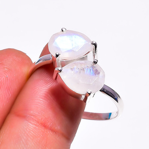 Anillo Ajustable de Plata de Ley 925 con Piedra Lunar Arcoíris Doble, Regalo de Novia para Ella, Hecho a Mano, Certificado por Terceros - Product Image 2