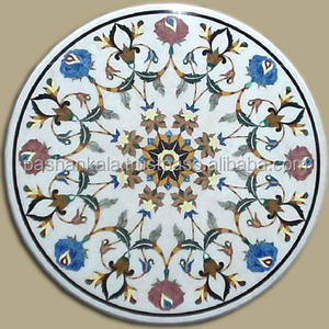 Plateaux de table ronds décoratifs en mosaïque de marbre faits à la main - Product Image 1