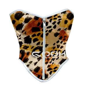 COSH CORSET New Arrival Leopard Printed Overbust Steel Boned Satin Corset, High Quality Best Selling Bustier Corset Vendors