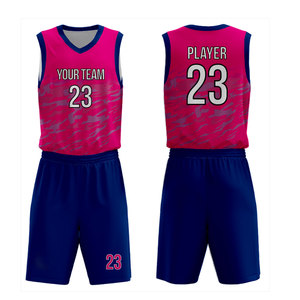 Conjunto de Uniforme de Baloncesto Personalizado, Camiseta sin Mangas con Cuello en V en Camuflaje Rosa con Pantalones Cortos Azules, Ropa Deportiva Unisex para Adultos que Absorbe la Humedad - Product Image 1