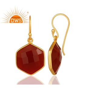 Pendientes de gota hexagonales de ónix rojo facetado, proveedor de joyería de plata de ley chapada en oro, joyería al por mayor - Product Image 3
