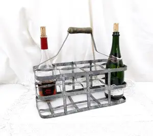 Porta botellas de vino de Metal francés antiguo, 8 botellas, Caddy francés