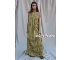 <b>Summer</b> Bohemian <b>Dresses</b> 100% Cotton Mesh <b>Dress</b> Beach Cover up Women <b>Sexy</b> Backless Long Maxi - Product Image 1