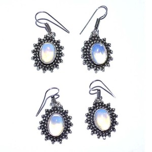 Unisex Classic Style Gemstone Flower <b>Opal</b> Stone <b>Earrings</b> Agate Main Stone for Anniversaries Fashionable Charm Design - Product Image 2