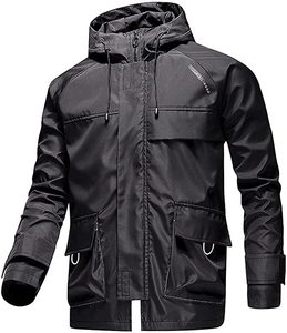 Coupe-vent imperméable à capuche pour hommes, veste de pluie, fermeture éclair, manteau de randonnée à capuche en plein air, veste légère, - Product Image 1