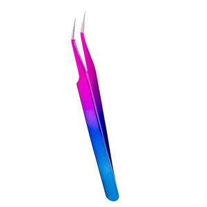 Pinzas de pestañas rectas curvas nuevas de etiqueta privada, herramienta de belleza antiestática de Color arcoíris para extensión de pestañas, Punta puntiaguda - Product Image 3