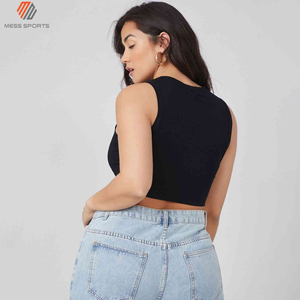 Top Corto sin Mangas para Mujer, Color Negro, Cuello Redondo, Estilo Casual, Ajuste Elástico, Color Sólido, para Todas las Temporadas - Product Image 2