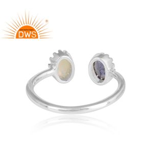 High Finished 925 <b>Silver</b> Facing <b>Ring</b> Wholesaler Natural Iolite & Ethiopian <b>Opal</b> Gemstone <b>Ring</b> New Trendy Designer Jewelry - Product Image 4