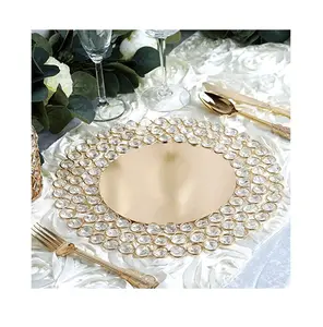 Wedding Table Decorative Glass Beaded Metal Charger Plate for Food Serving Wholesale Manufacturer from India