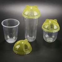Gobelet en U en plastique PET de 16oz avec couvercle en forme d'ours, design à paroi unique, pour servir des boissons froides