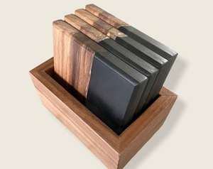 Sous-verre en bois et en résine avec support en bois, dessous de verres pour boissons chaudes et froides, tapis en bois, 1 pièce - Product Image 6