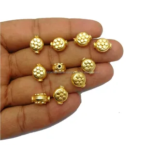 Gold Plated Fancy Round Flower Engraving Bead Spacer, Copper Bead