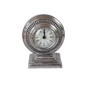 Round Metal Table <b>Clock</b> with Fluted Patterns <b>Mirror</b> Polish Finish & Nickel Plating Quartz Home Decoration - Product Image 1