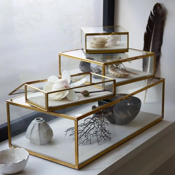 Многоразмерный золотистый органайзер для ювелирных изделий, винтажная Свадебная коробка для сувениров для домашнего декора, прозрачная прямоугольная коробка для хранения, безделушки, кольца