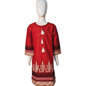 High Quality Cotton Lawn Silk Viscose Rayon Kids <b>Kurtis</b> for Girls Embroidery Summer Trend Masoori Multiple Colors - Product Image 1
