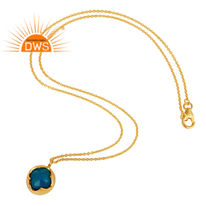 Collier en argent sterling plaqué or 14 carats indien fait à la main avec pendentif en calcédoine bleue et pierre précieuse Bijoux de la collection classique - Product Image 3