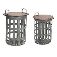 Şekilli Metal Galvanizli Ahşap Üstlü Depolama Sehpaları Çiftlik Evi Tarzı Özelleştirilmiş Oturma Odası Mobilyaları Yüksek Kaliteli Modern Tasarım