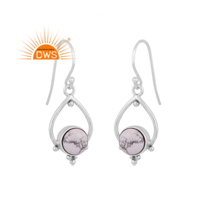 Oxidized 925 Sterling <b>Silver</b> Natural Howlite Gemstone <b>Dangle</b> <b>Earring</b> Jewelry Manufacturer - Product Image 1