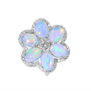 New Exclusive 7x5 MM Natural Ethiopia Opal Cabochon Gemstone 925 Sterling Silver Women Ring Wedding Jewelry Exporter From India
