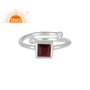 Bold Square Cut <b>Garnet</b> Gemstone <b>Ring</b> Jewelry Fine <b>Silver</b> Square Design Retro <b>Ring</b> Jewelry Manufacturer - Product Image 1