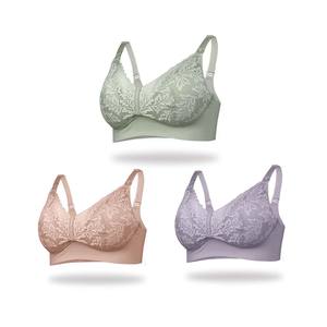 Super Comfortable 3D Lace Silk Soft Cool Touch 3/4 Cup Nursing <b>Bra</b> XXL Cup Size Solid Stretchable for Sport/Casual Everyday - Product Image 2