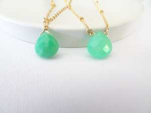 Collier en argent sterling 92.5 fait à la main avec des perles de coeur de pierre précieuse de chrysoprase naturelle 20 \ "Long plaqué or bijoux pour femmes cadeau - Product Image 4