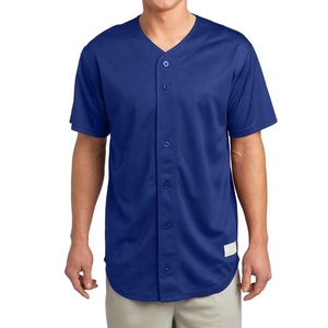 Men's Navy Blue Baseball Jersey Short Sleeve V-Neck Button Front Moisture Wicking Polyester Regular Fit Solid Color Apparel - Product Image 3