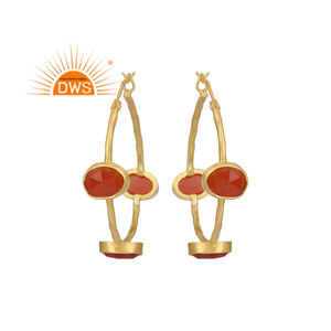 <b>Red</b> Onyx Gemstone Earrings Indian Style Gold Plated 925 Silver Women's Hoop Earrings Jewelry Manufacturer - Product Image 1