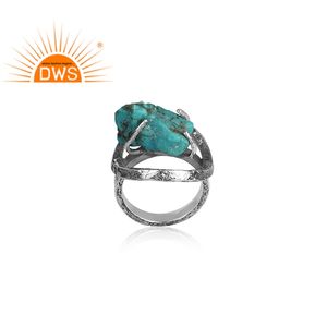 Bague en argent massif 925 avec turquoises naturelle, pierre brute, vente en gros, fournitures de bijoux - Product Image 2