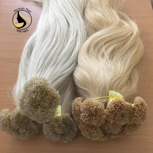 Wholesale Brazilian Bundle of Yellow Keratin Tip Mink Human Hair Extensions Raw Materials Straight <b>Cuticle</b> Woven Thread - Product Image 5