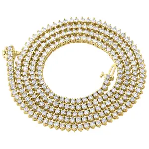 10K Yellow Gold Stunning Looking Real Natural Round Diamond Martini Prong-Set Tennis Chain Necklace